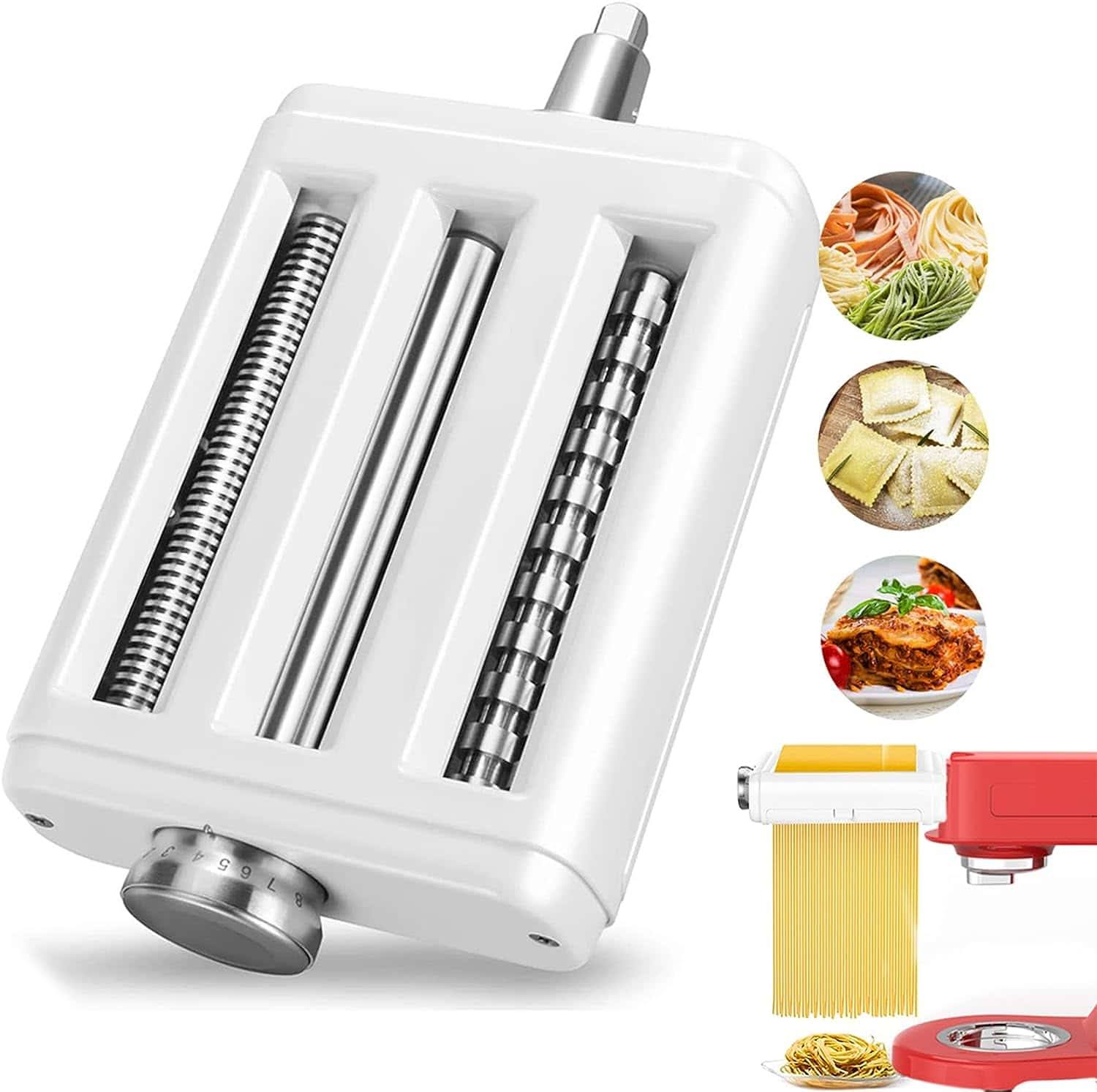 Pasta Maker Attachment for Kitchenaid Mixers, Noodle Maker 3 in 1 Set of Pasta Sheeter Fettuccine Cutter Spaghetti Cutter
