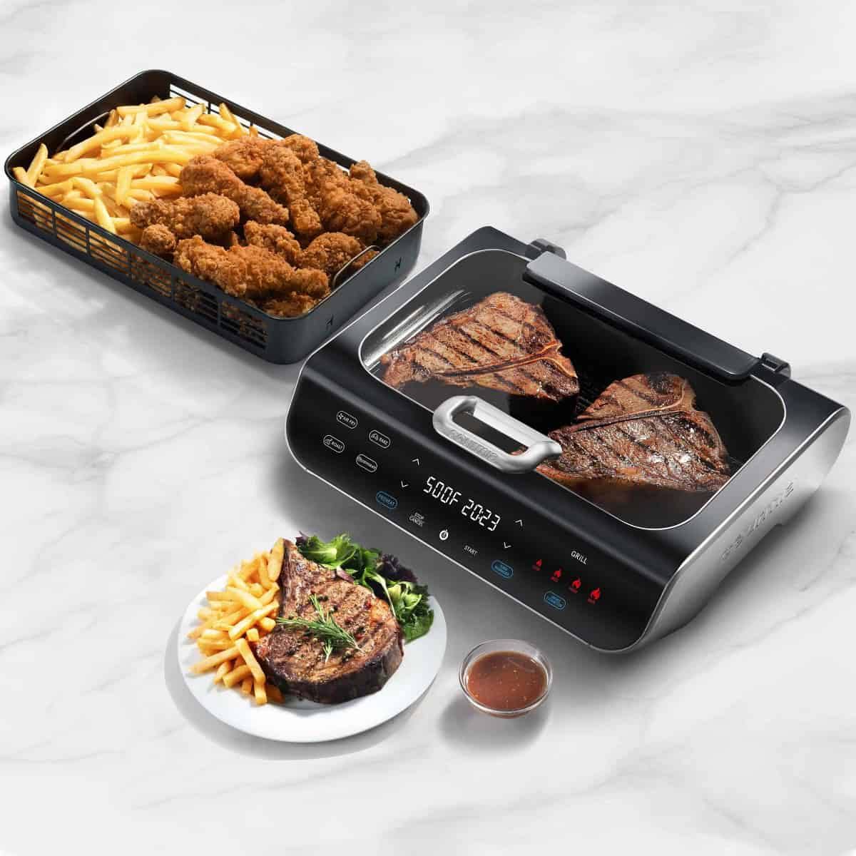 Gourmia FoodStation 5-in-1 Smokeless Grill   Air Fryer with Smoke-Extracting Technology