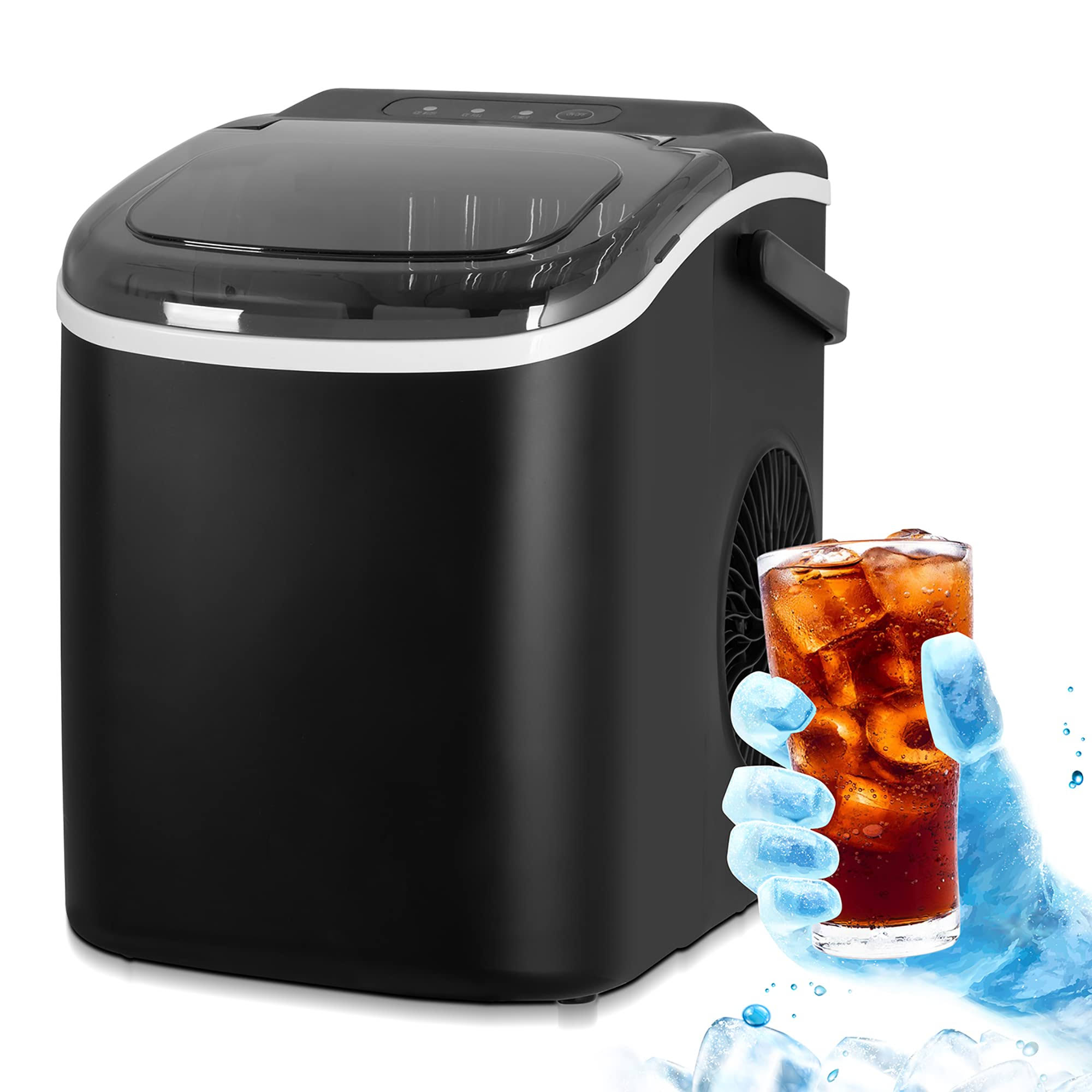 Electactic Ice Maker Countertop, Efficient Easy Carry Ice Machine, Self-Cleaning Ice Maker with Ice Scoop   Basket, Black
