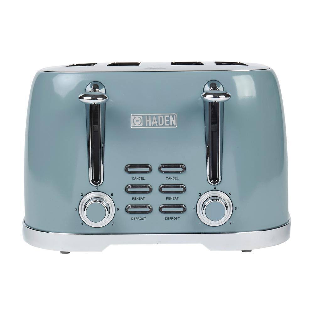 HADEN Brighton 1500-Watt 4-Slice Wide Slot Skye Blue Toaster with Removable Crumb Tray and Adjustable Settings