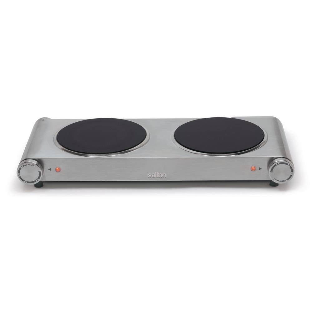 Salton Double Burner 7.4 in. Stainless Steel Electric Portable Infrared Cooktop