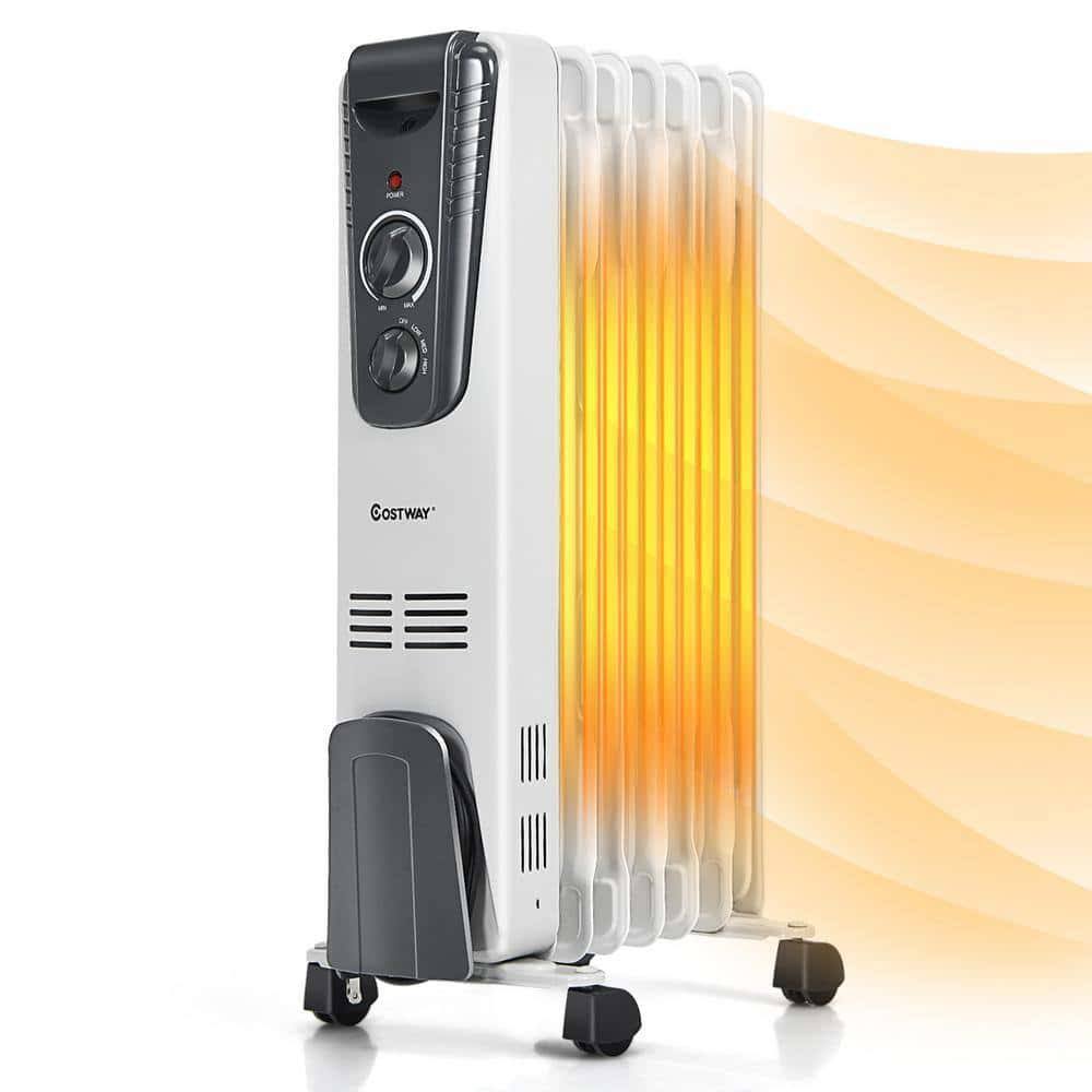 GHM0489 1500-Watt Gray Electric Oil Filled Radiator Space Heater 5.7 Fin Thermostat Room Radiant