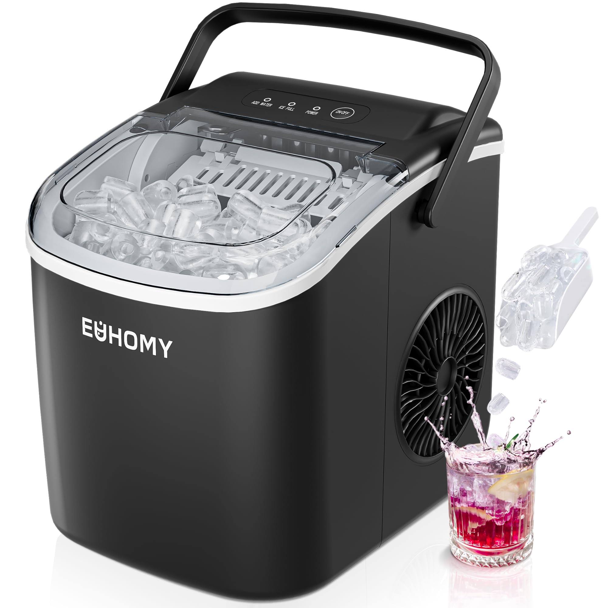 EUHOMY Countertop Ice Maker, Fresh Ice in 6 Minutes   26 Lbs Daily, Portable, Auto-Cleaning (Black)