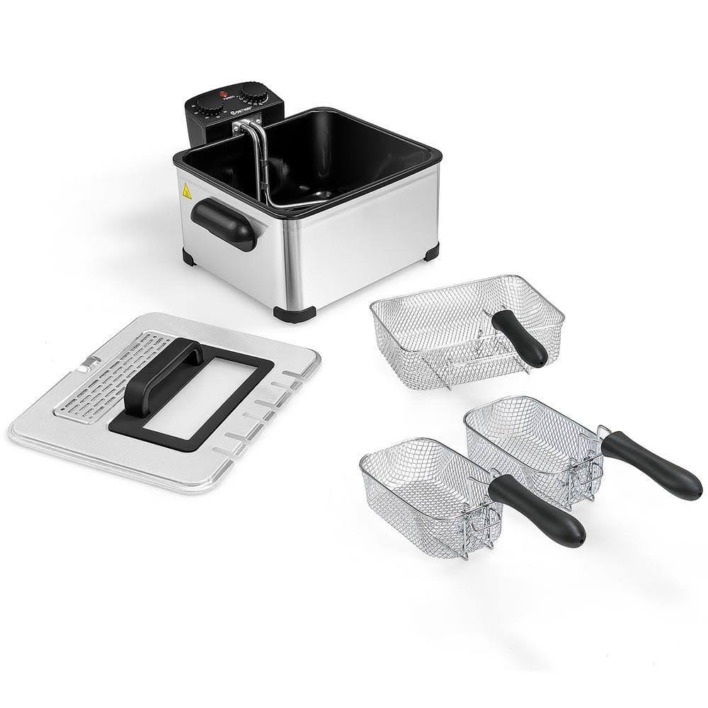 BXD4-A955U1 5.3QT/21-Cup Silver Electric Deep Fryer Stainless Steel 1700-Watt Triple Basket