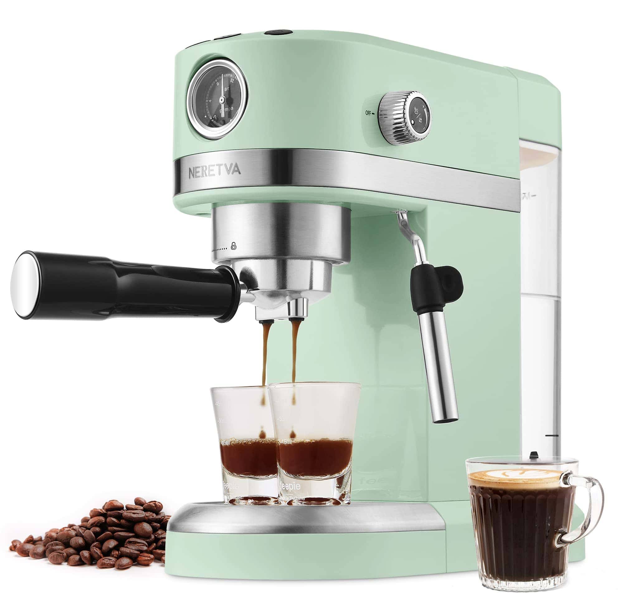 Neretva 20 Bar Espresso Coffee Machine with Steam Wand for Latte Espresso and Cappuccino   Mint Green