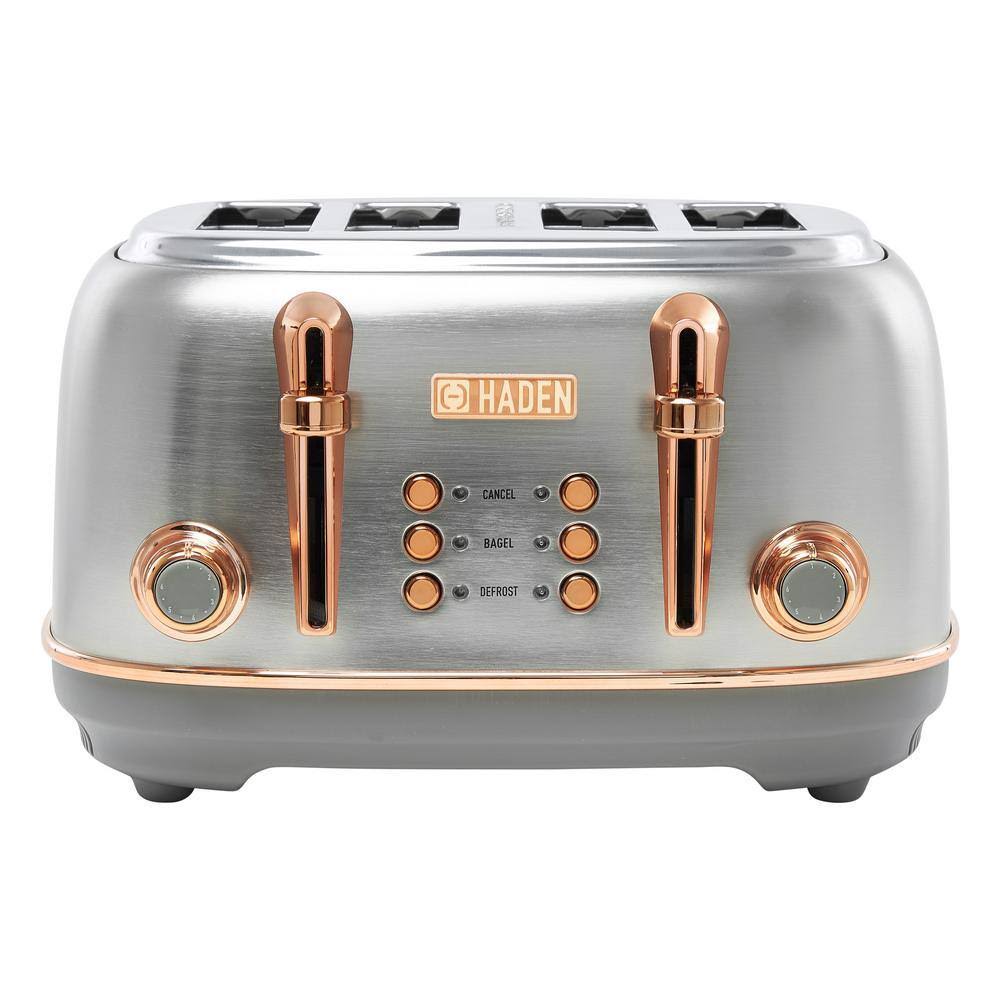HADEN 75104 Heritage 1500-Watt 4-Slice Steel and Copper Wide Slot Retro Toaster