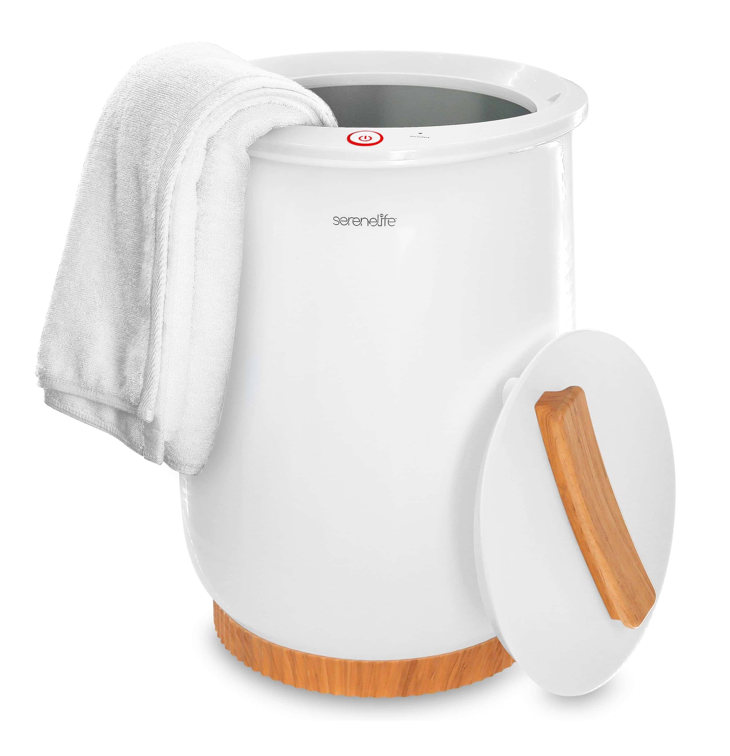 SereneLife Towel Warmers, White Large   Bucket Towel Warmer, Auto Shut-Off, Fits 2 large-Bath-Towels, Blankets-Bathrobes, PJ s (Bamboo)
