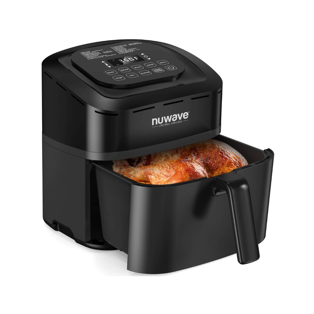 Nuwave Brio 10-in-1 Air Fryer 7.25Qt, Dishwasher Safe Basket, and App with 100+ Recipes   Black