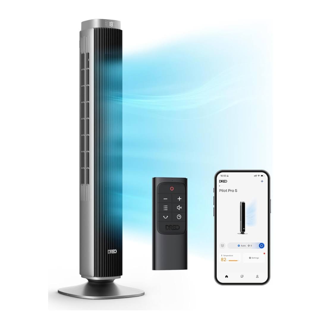 Tower Fan for Bedroom, 25 DB Quiet DC Smart Bladeless Fan, 27ft/s, Silver