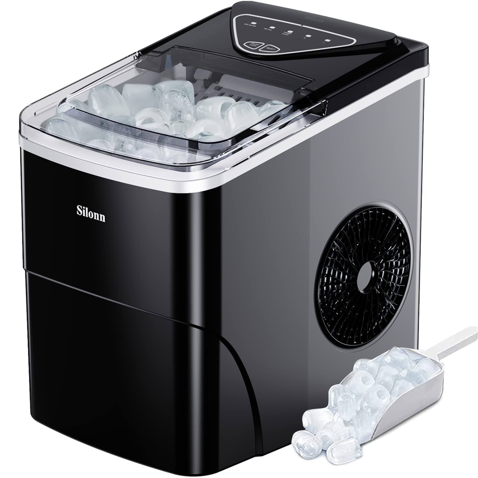 Silonn Ice Maker Countertop, 9 Cubes Ready in 6 Mins, 26lbs in 24Hrs, Self-Cleaning Ice Machine