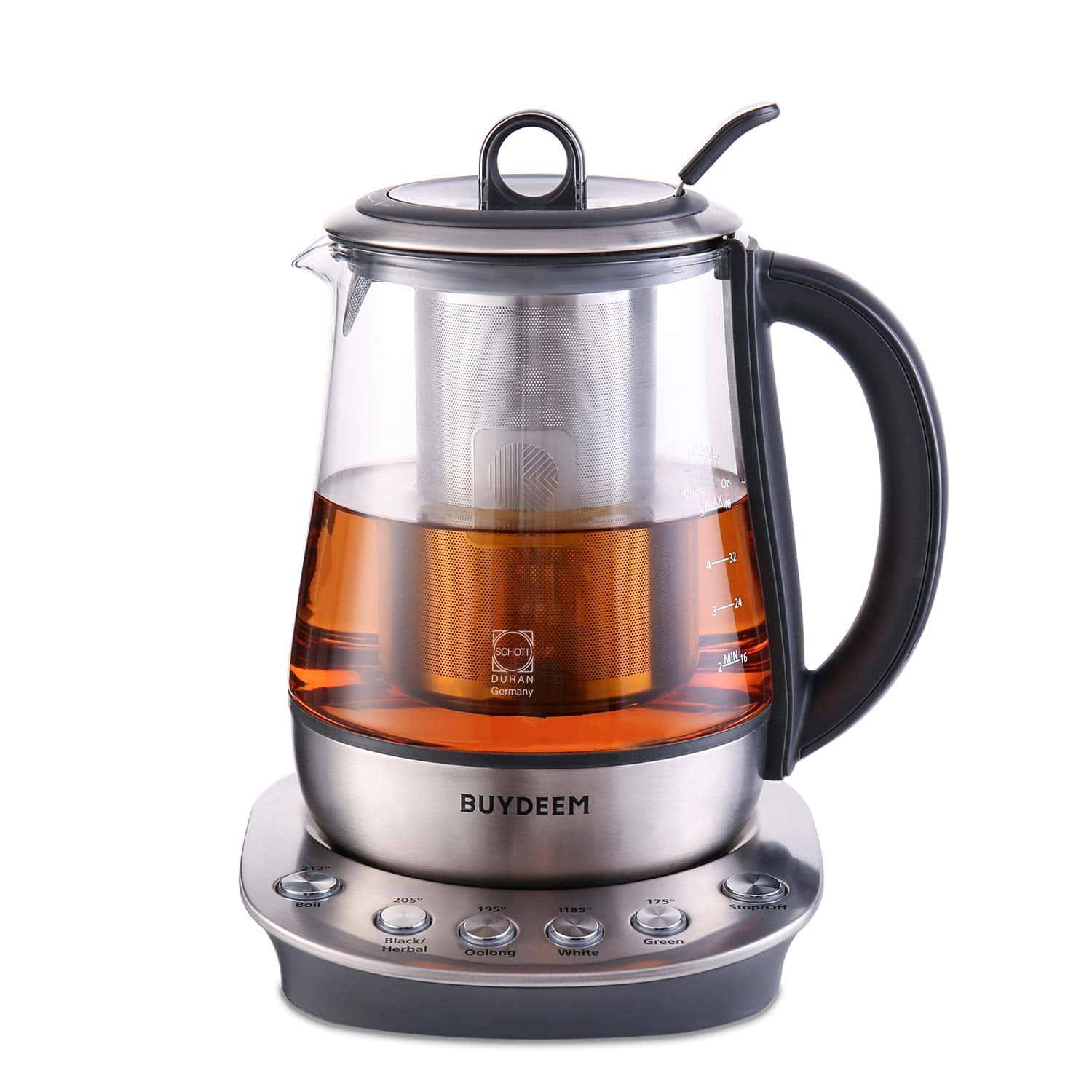 BUYDEEM K2423 Tea Maker, Durable 316 Stainless Steel   German Schott Glass Electric Kettle, 1.2L
