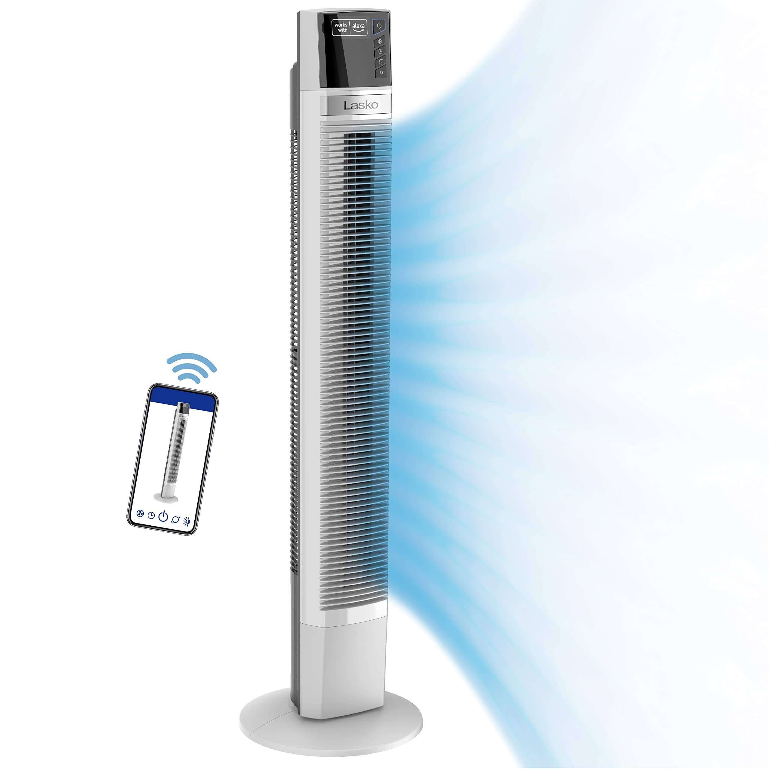 T48401 Oscillating Tower Fan, Voice Controlled, 4 Quiet Speeds, 48 , White