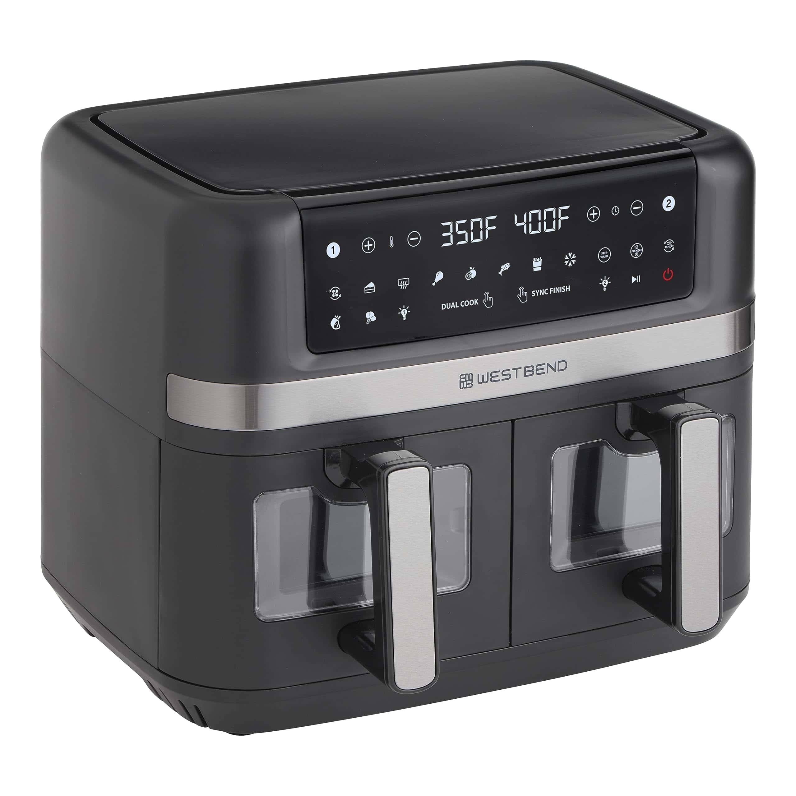 West Bend Air Fryer Dual Basket 10-Quart Capacity, Nonstick Frying Baskets, 1600-Watts, Black