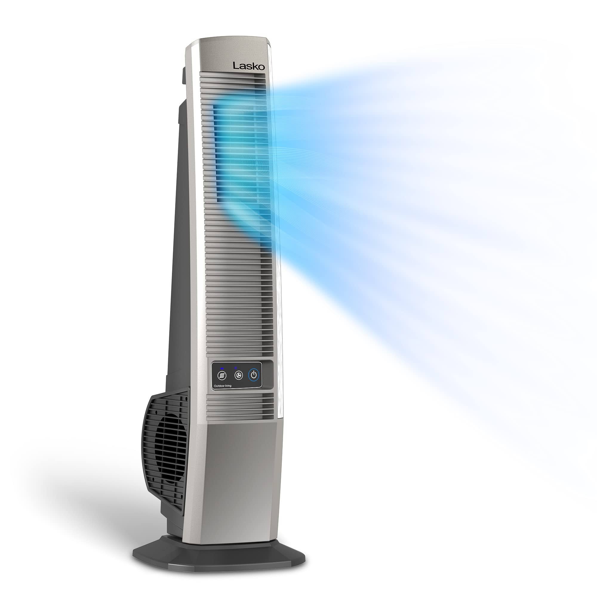 YF202 Outdoor Living Oscillating Tower Fan, for Decks, Patios and Porches, 10 Foot Power Cord, 4 Refreshing Speeds, 42 , Grey