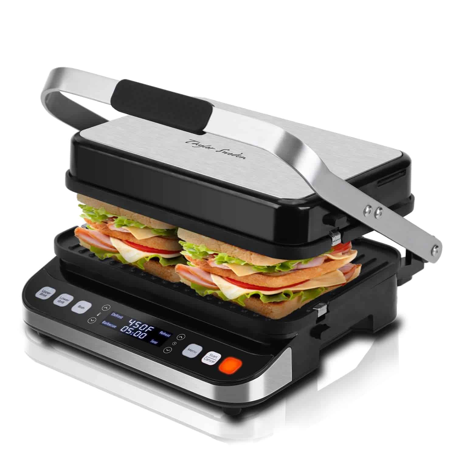 Taylor Swoden 10 in 1 Panini Press Sandwich Maker, 1600W Electric Indoor Grill with Non-Stick Double Sided Plates, Stainless Steel