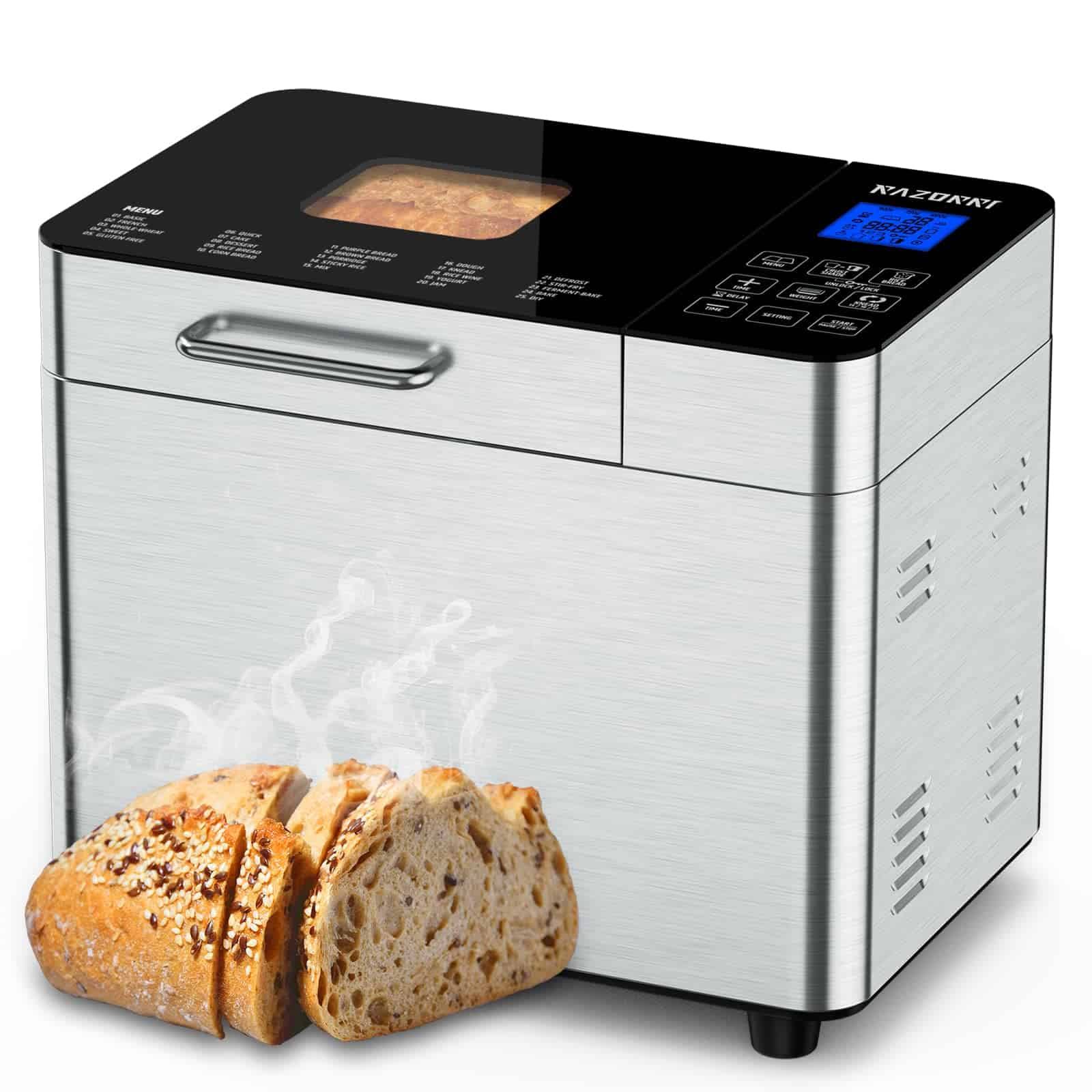 Razorri Bread Maker Machine Stainless Steel UL Certified, Nonstick Bread Pan, 3 Crust Colors and 3 Loaf Sizes