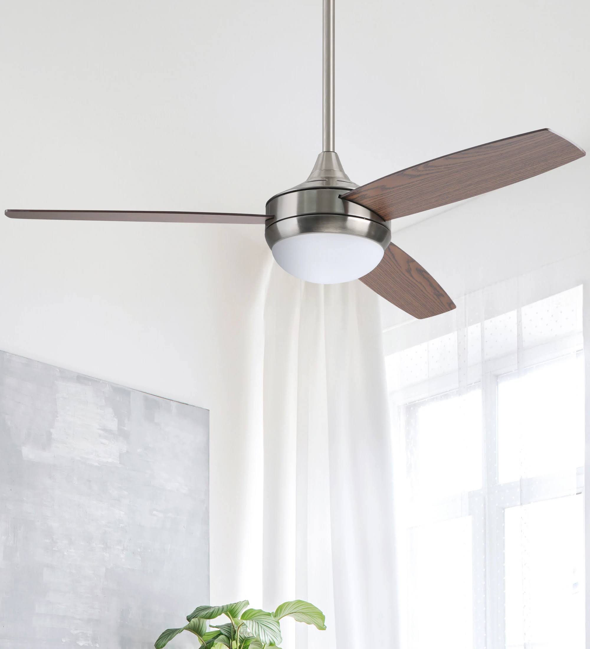 Harbor Breeze Beach Creek 44-in Brushed Nickel Integrated LED Indoor Downrod or Flush Mount Ceiling Fan with Light and Remote (3-Blade)