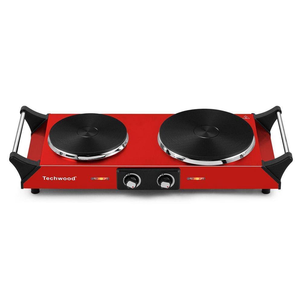 Elexnux Portable 2-Burner 7.4 in. Red Electric Stove 1800-Watt Hot Plate with Anti-Scald Handles
