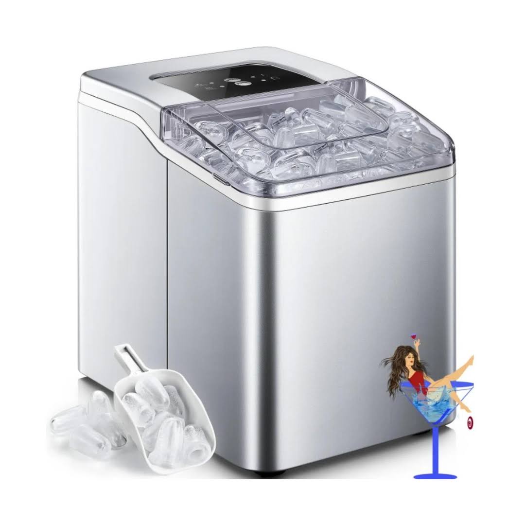 AICOOK Ice Maker Countertop 2 Ice Sizes, 30 lbs Bullet Ice in 24H, Self-Clean, 9 Cubes in 5 Mins