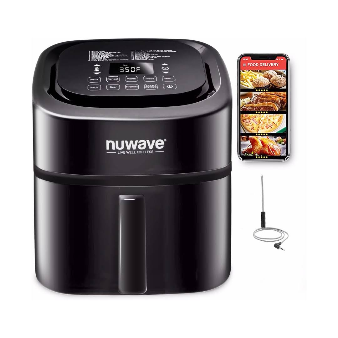 Nuwave Brio 8-Qt Air Fryer, Powerful 1800W, Easy-to-Read Cool White Display, Classic Black