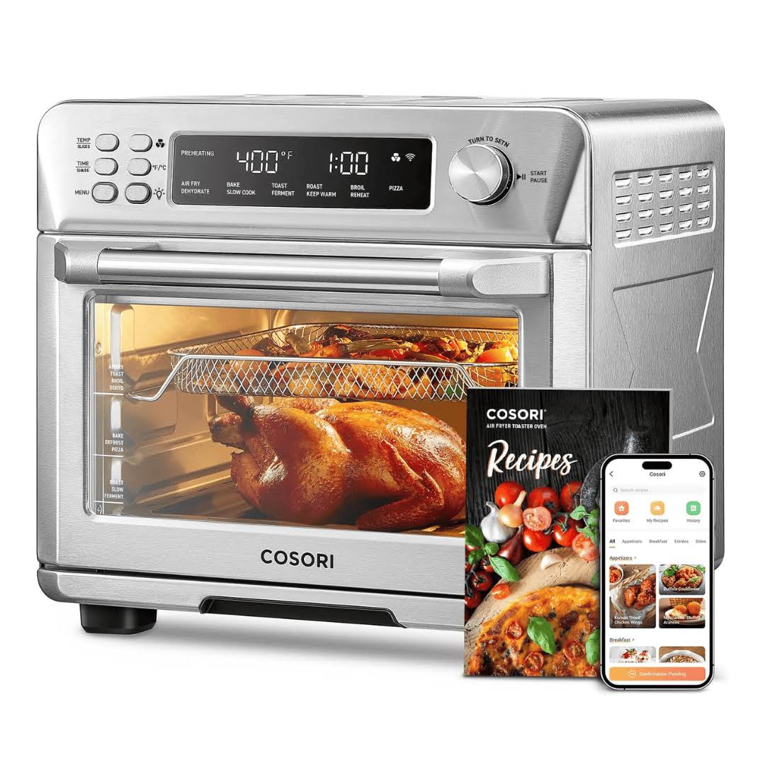 COSORI Smart 12-in-1 Air Fryer Toaster Oven Combo, Airfryer Convection Oven Countertop, 75 Recipes   3 Accessories, 26QT, Silver-Stainless Steel
