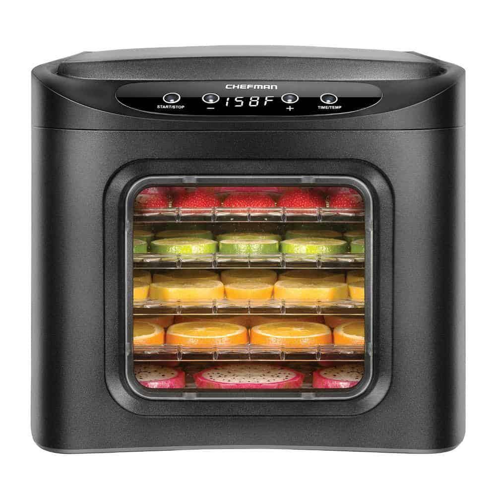 Chefman Black Food Dehydrator Machine, Touch Screen Electric Multi-Tier Preserver Meat Beef Jerky, Fruit Vegetable Dryer 6 Trays