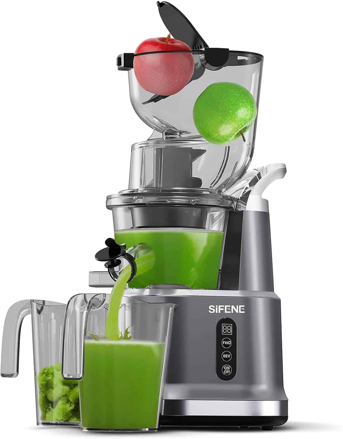 SiFENE Cold Press Whole Slow Masticating Juicer, Easy-Clean, High Yield Fruit   Veg Juice, BPA-Free, Gray