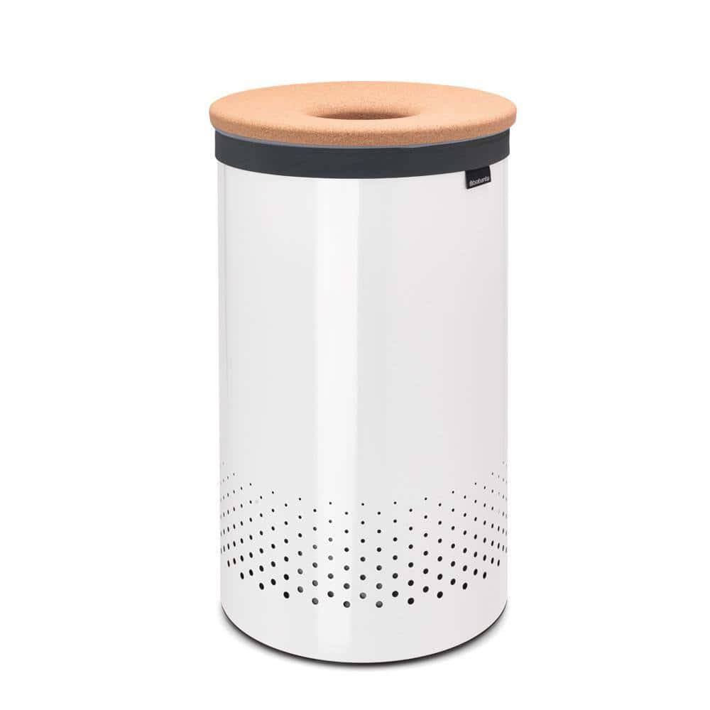 Brabantia 104404 16 Gal. (60L) Laundry Hamper White with Cork Lid
