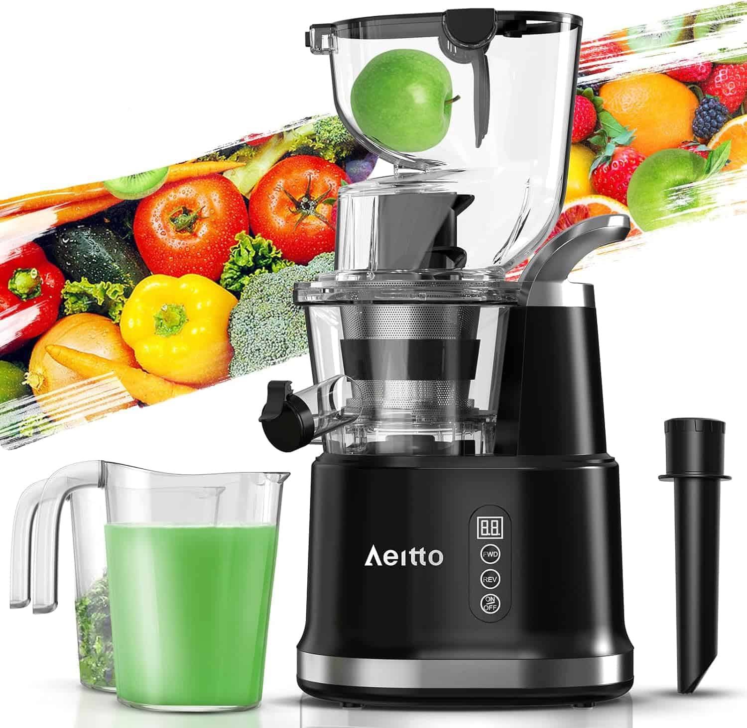 Aeitto Cold Press Whole Vertical Juicer, Slow Masticating, High Yield, BPA-Free, Black