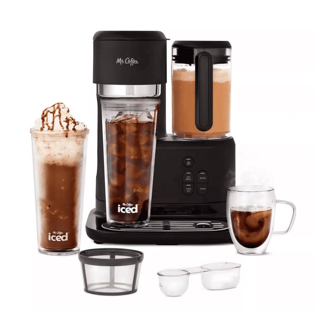 Mr. Coffee Frappe Single-Serve Iced and Hot Coffee Maker/Blender with 2 Reusable Tumblers and Coffee Filter