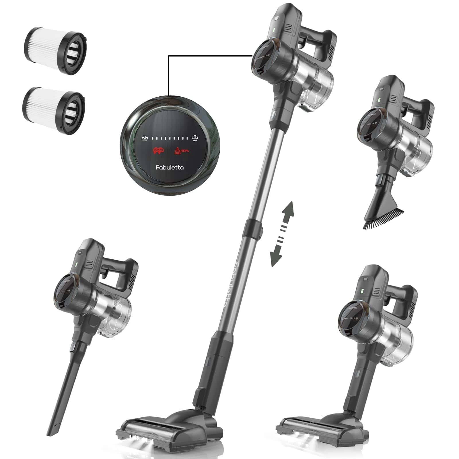 FABULETTA Cordless Vacuum Cleaner with 24Kpa Brushless Motor, 6 in 1 Lightweight Stick Vacuum with LED Display
