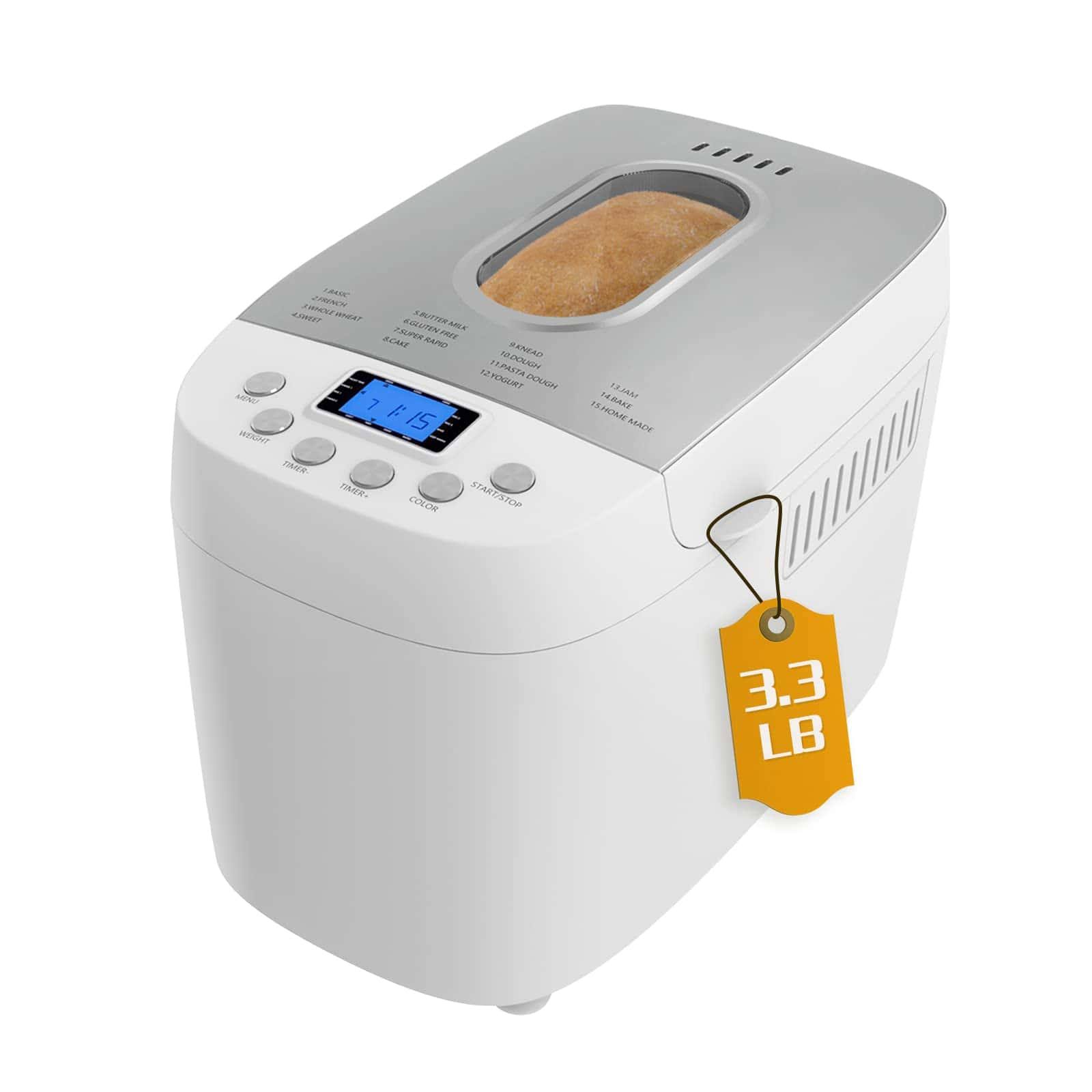 Davivy Bread Maker Machine 3LB Dough Maker,15-in-1 Automatic Bread Machine Maker with Nonstick Bowl, 850W, Silver, 3.3LB