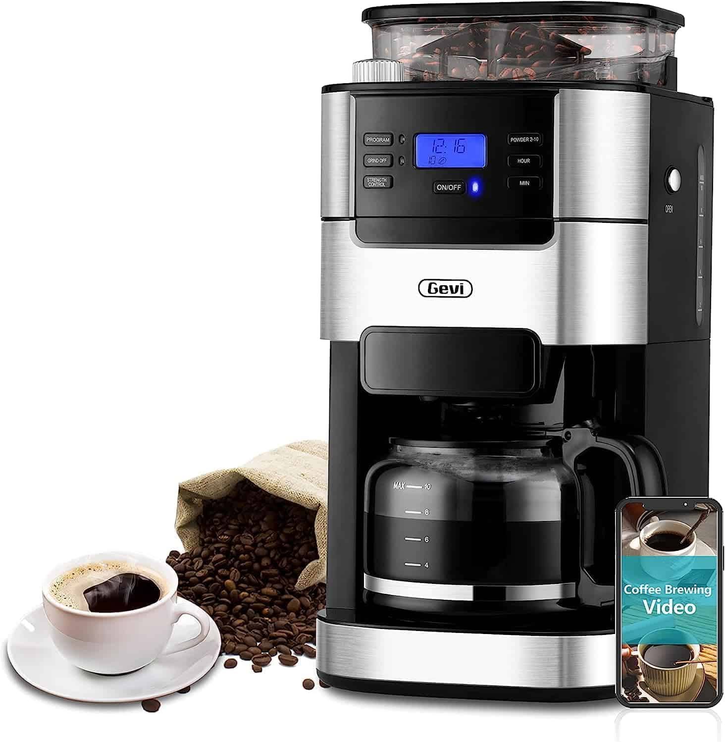 10-Cup Programmable Grind   Brew Coffee Maker with Built-In Burr Grinder, Large 1.5L Water Tank, Keep Warm Plate