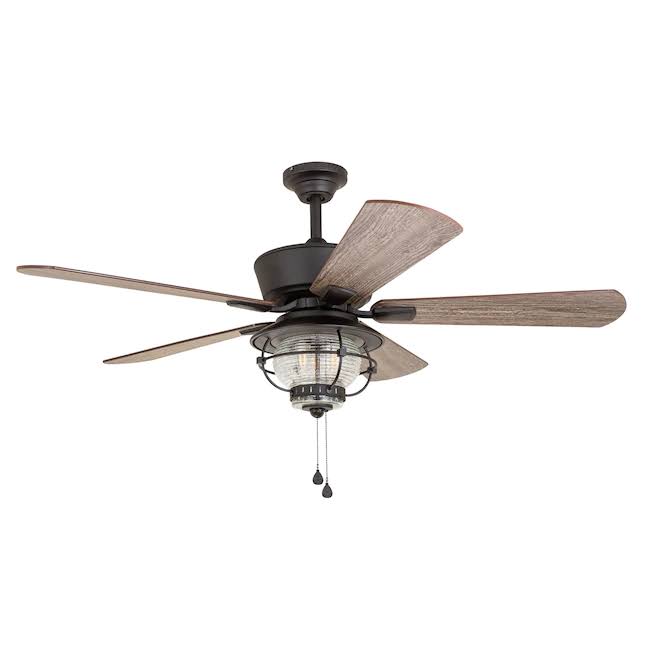 Harbor Breeze Merrimack II 52-in Bronze LED Indoor/Outdoor Downrod or Flush Mount Ceiling Fan with Light (5-Blade)