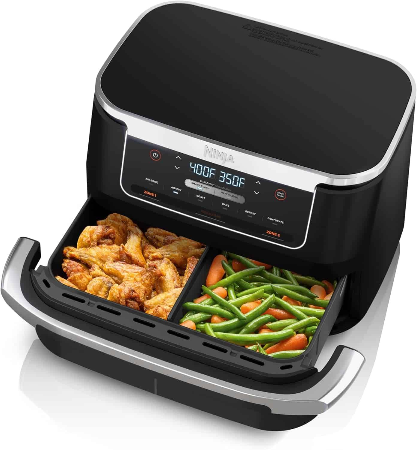 DZ071 Foodi 6-in-1 DualZone FlexBasket Air Fryer with 7-QT MegaZone   Basket Divider, Black