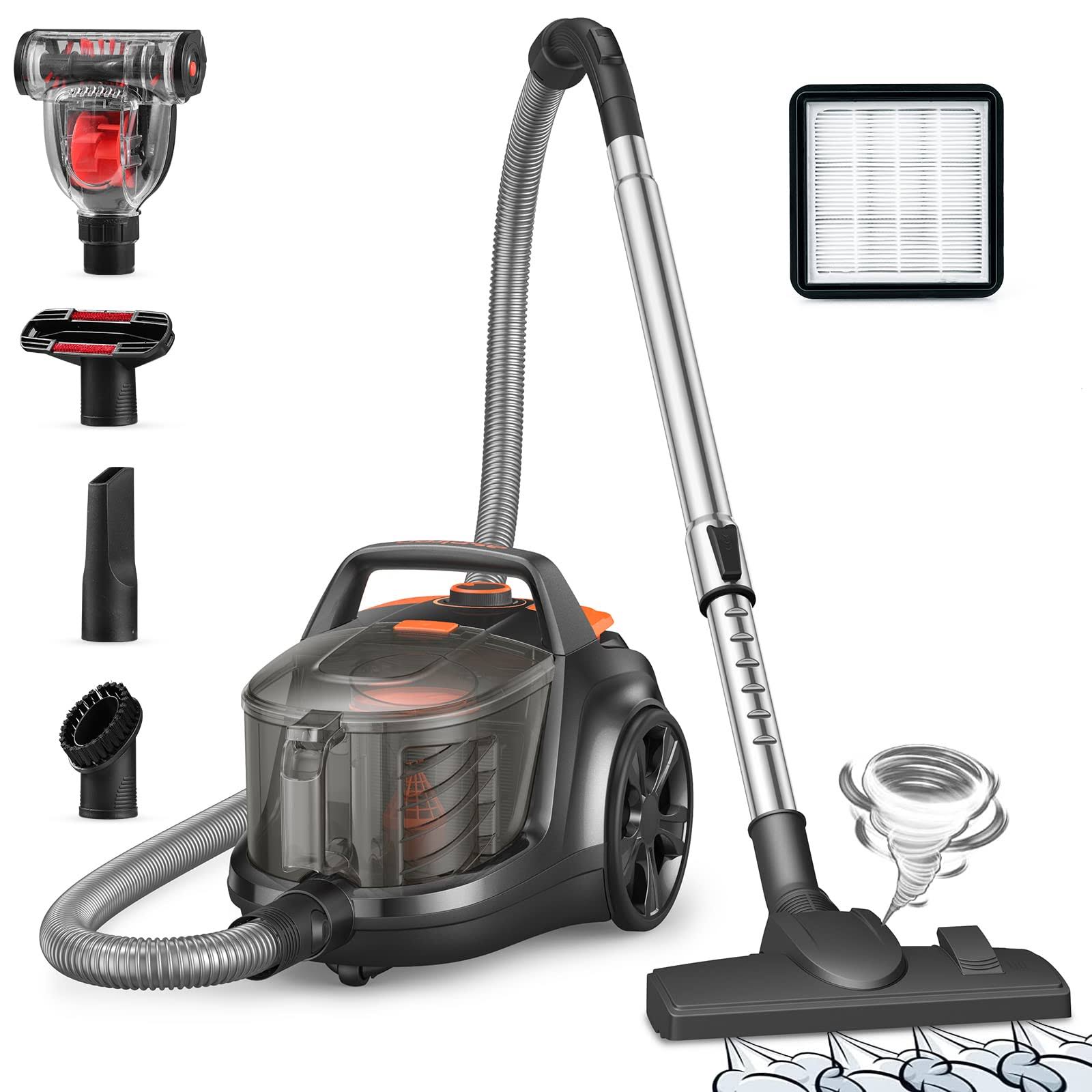 Aspiron Canister Vacuum Cleaner, 1200W Lightweight Bagless Vacuum Cleaner, 3.7QT Capacity