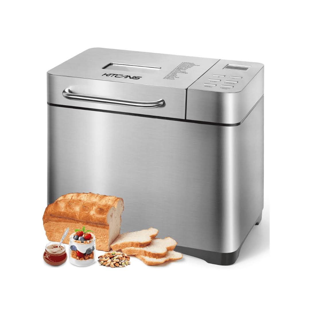 Kitcanis Bread Maker Machines, 19 in 1 Stainless Steel Breadmaker with Automatic Dispenser, 2.2LB Large Bread Machine