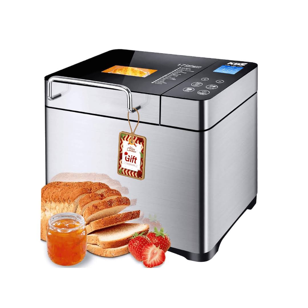 KBS Pro Stainless Steel Bread Machine, 2LB 17-in-1 Programmable XL Bread Maker with Fruit Nut Dispenser