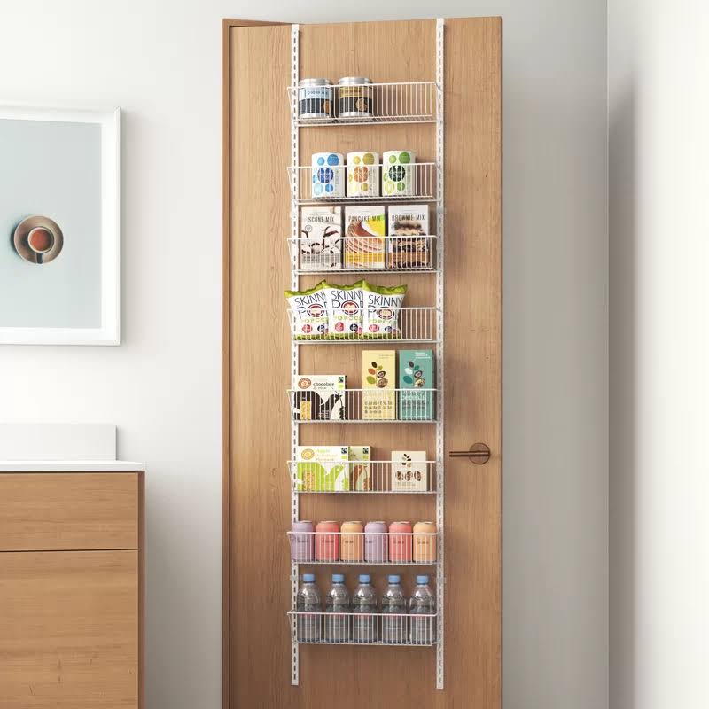 1233 Adjustable Organizer Rack with Baskets Wall or Over Door Mount, for Kitchen, Pantry, Utility Room, Closet, 18 in. W, White Finish, Inch