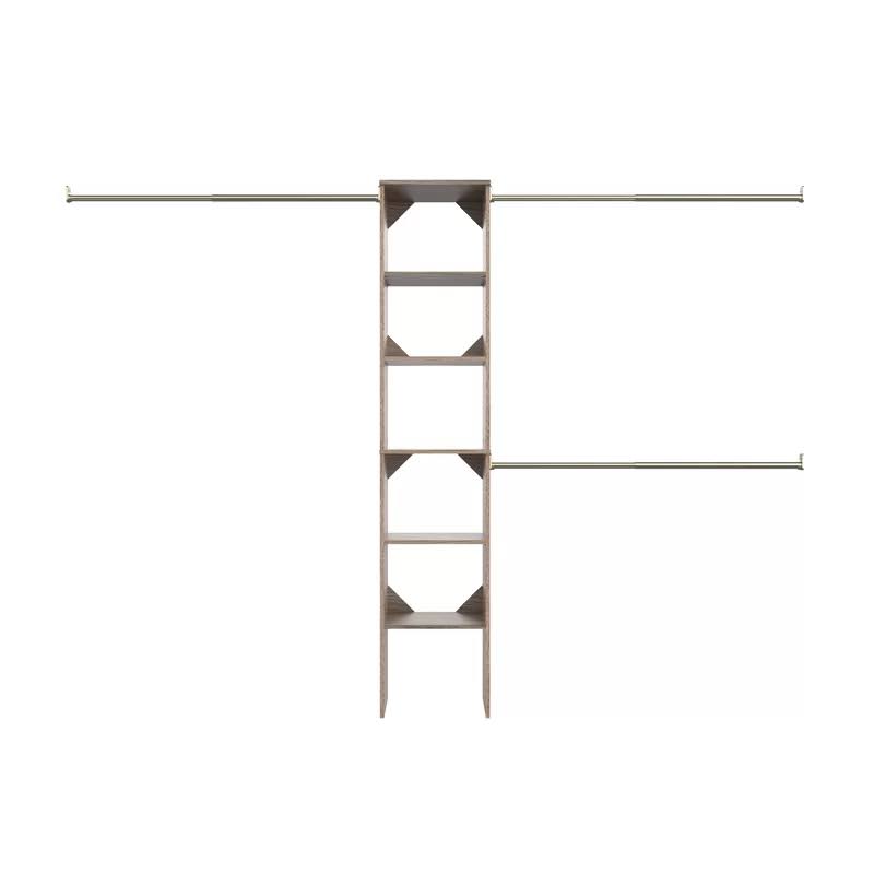 58881 SuiteSymphony Wood Closet Organizer Starter Kit with Tower and 3 Hang Rods Shelves, Adjustable, Fits Spaces 4 閳 9 ft. Wide, Natural Gray, 16