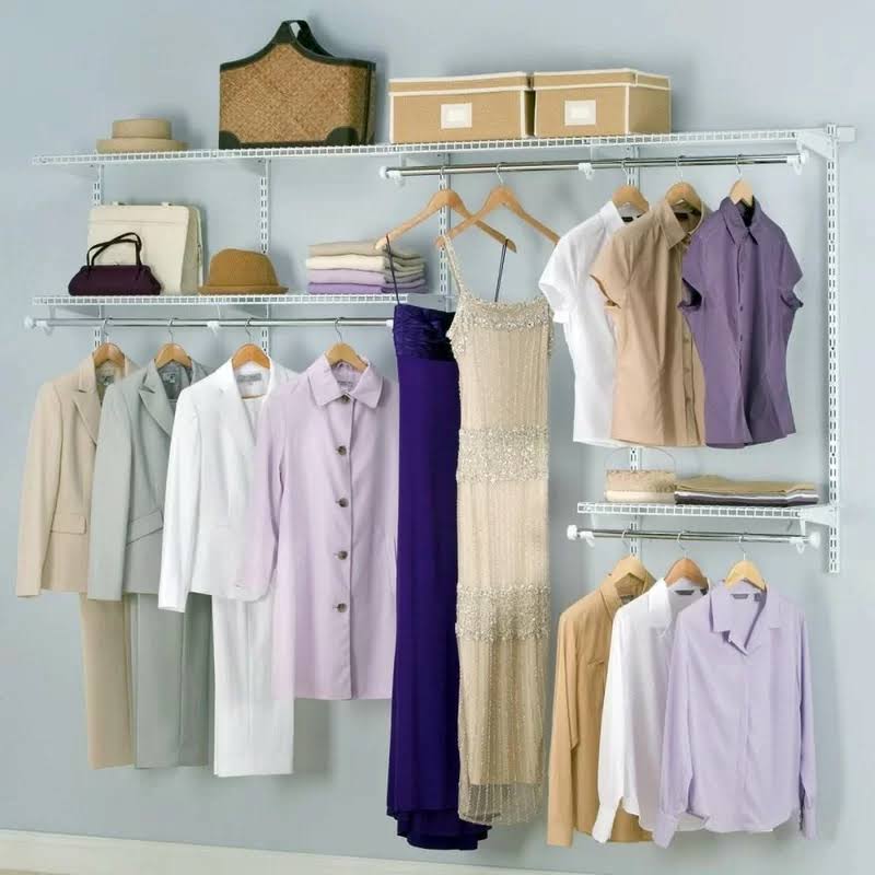 2060344 Configurations Deluxe Closet Kit, Titanium, 4-8 Ft., Wire Shelving Kit with Expandable Shelving and Telescoping Rods, Custom Closet Organization System, Easy Installation
