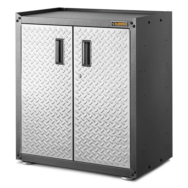 GAGB28FDYG Ready-to-Assemble Steel Freestanding Garage Cabinet in Silver Tread (28 in. W x 31 in. H x 18 in. D)