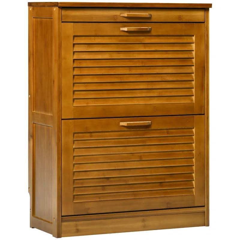 HOMCOM 837-268V00BN 3-Drawer Shoe Cabinet, Bamboo Shoe Storage Cabinet with Flip Shutter Doors for 12 Pairs of Shoes, Entryway, Hallway, Living Room, Bedroom