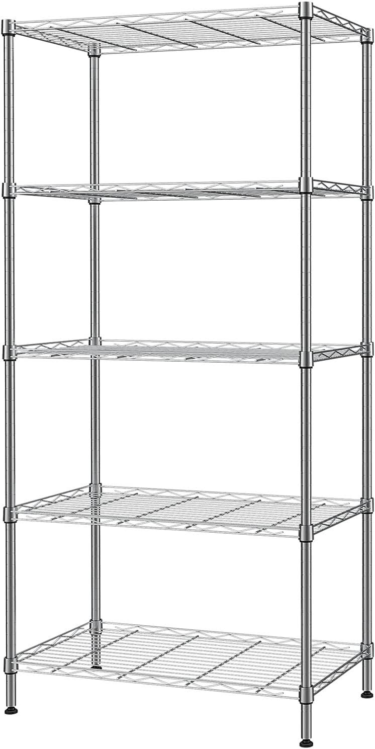 SINGAYE 5 Tier Adjustable Storage Shelf Metal Storage Rack Wire Shelving Unit Storage Shelves Metal 660Lbs Capacity 23.6  L x 14  W x 59.1  H for Pantry Closet Kitchen Laundry Silver