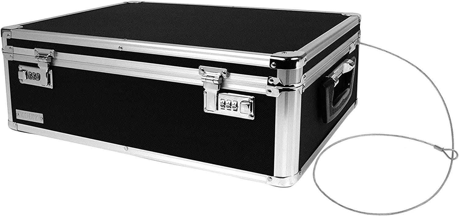 Vaultz Storage Lock Box   6.5 x 23 x 13.5 Inch Lockable Dorm Storage Trunk with Combination Lock   Briefcase, Medicine Box, Lock Boxes for Personal Items, Cash, Laptop   Black/Silver