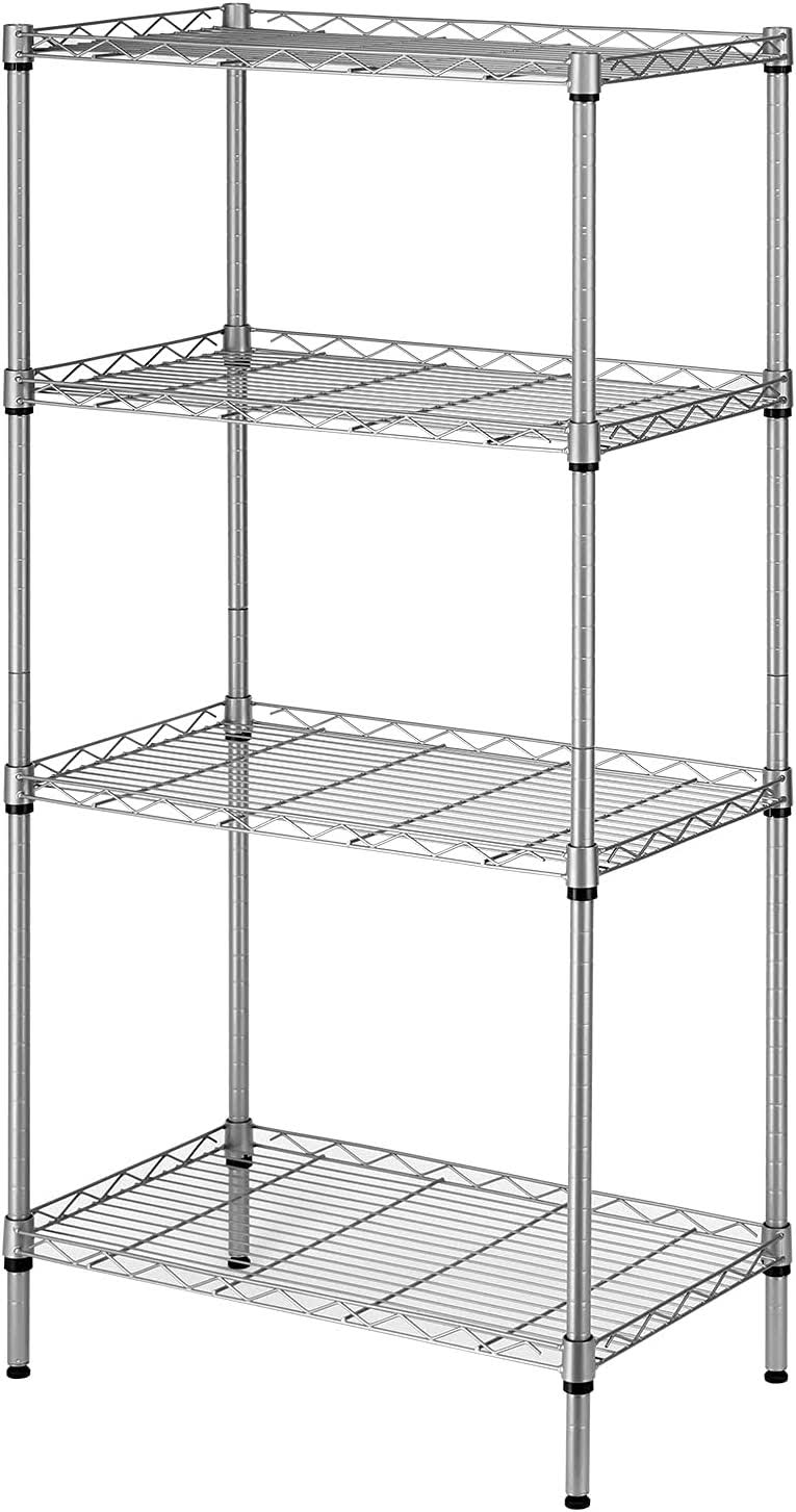 SINGAYE 4 Tier Adjustable Storage Shelf Metal Storage Rack Wire Shelving Unit 530Lbs Capacity 23.6  L x 14  W x 47.2  H for Laundry Bathroom Kitchen Silver