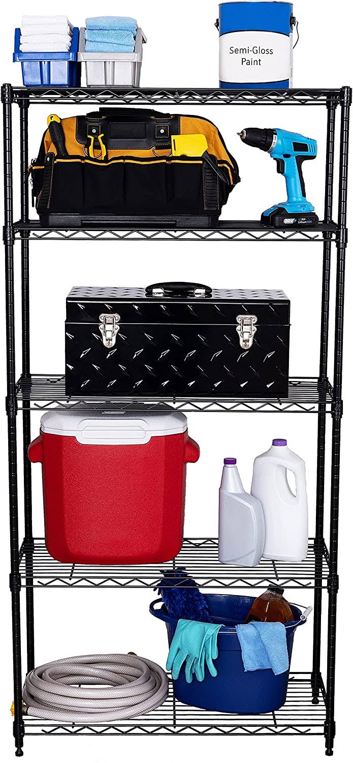 Seville Classics Solid Steel Wire Storage Unit Adjustable Shelves Organizer Rack for Home, Kitchen, Office, Garage, Bedroom, Closet, 5-Tier, 30  W x 14  D (New Model), Black