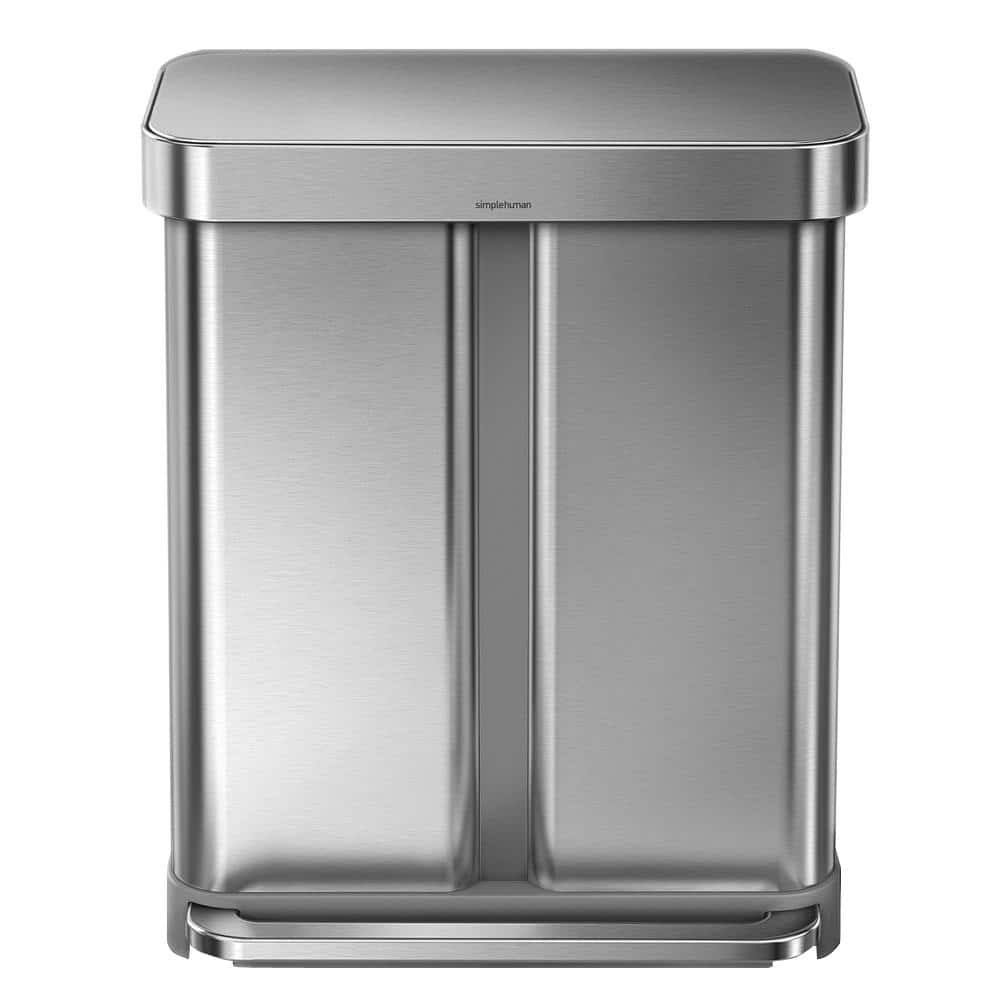 CW2025 58-Liter Nano-Silver Clear Coat Brushed Stainless Steel Dual Compartment Rectangular Recycling Step-On Trash Can