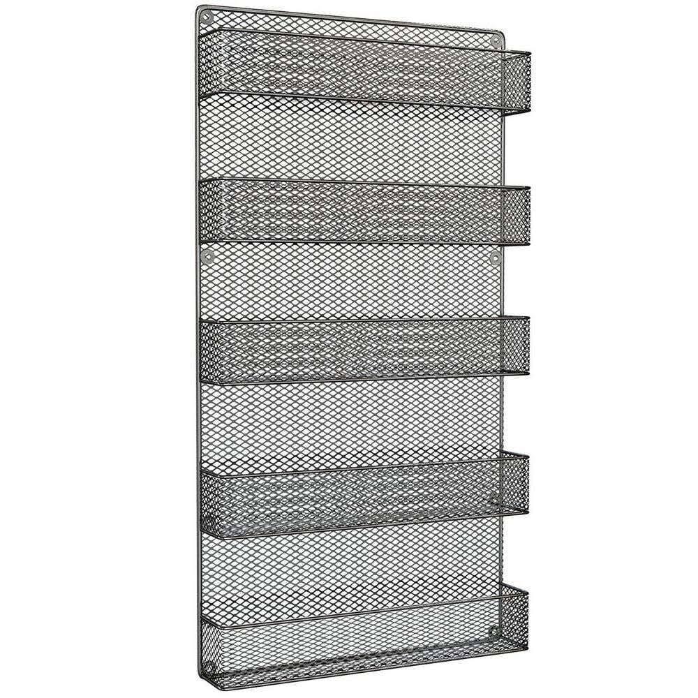 Home-Complete 5-Shelf Black Wall Mount Spice Rack Organizer