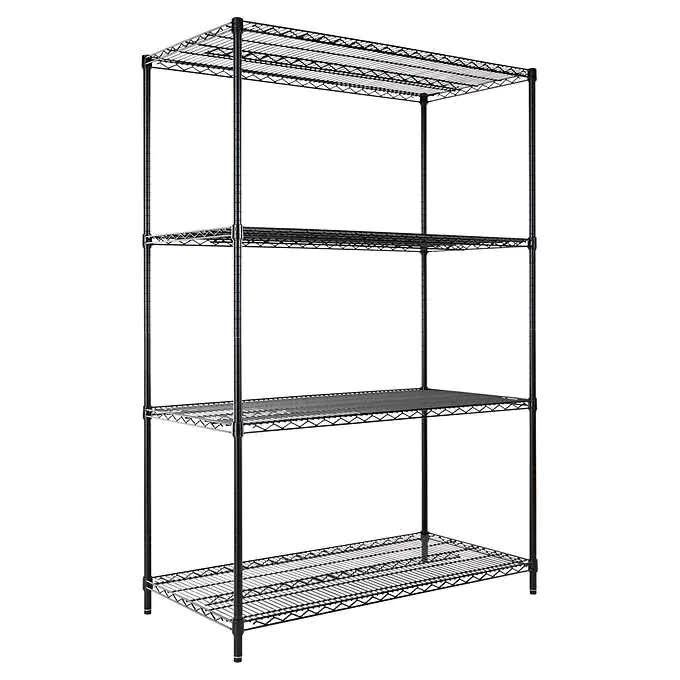 ALESW504824BL Industrial Heavy-Duty Wire Shelving Starter Kit, 4-Shelf, 48  x 24  x 72 , Black